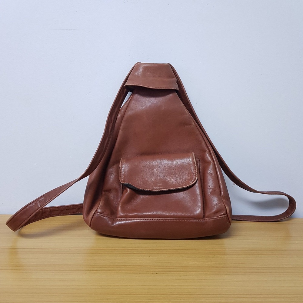 Vintage Merlin USA Made Leather Backpack Purse‎ Bag Zipper Cognac Brown